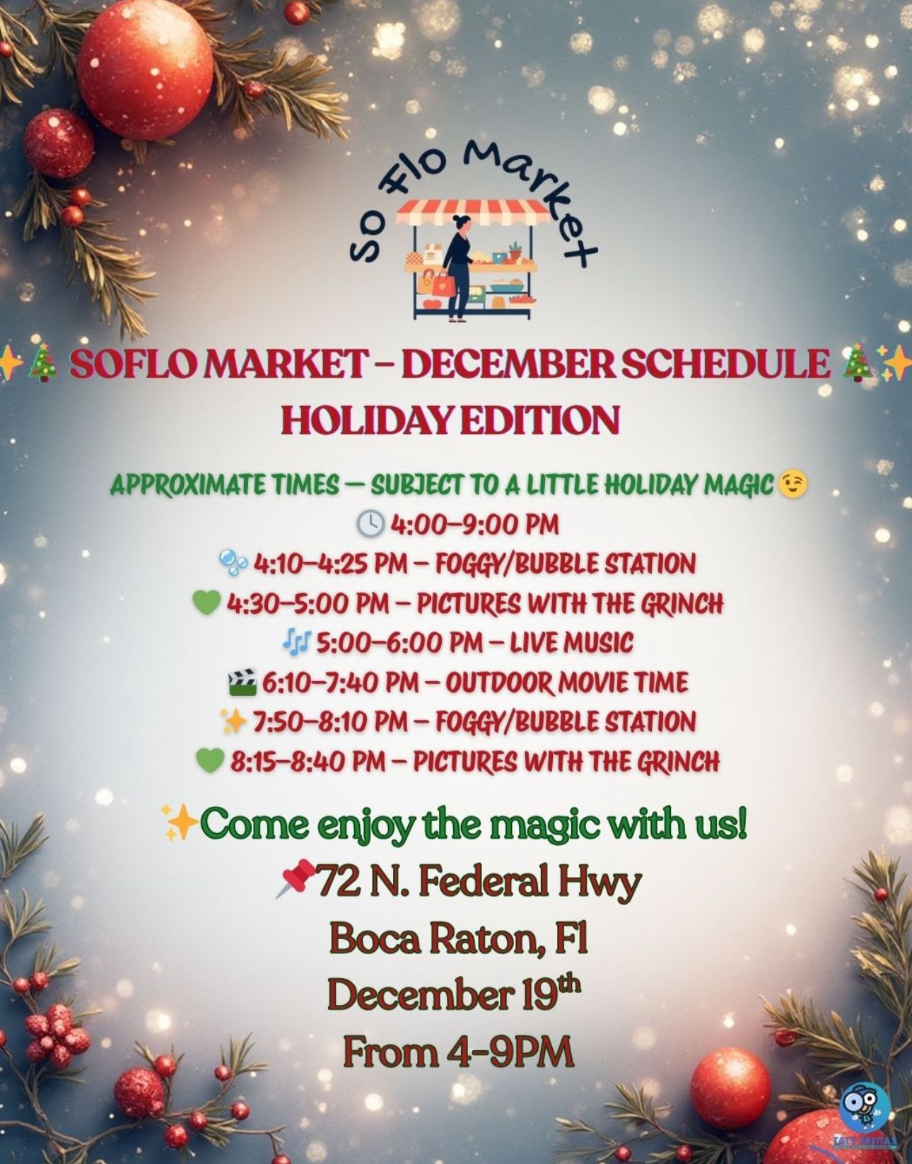 SoFlo Market - December Schedule Holiday Edition