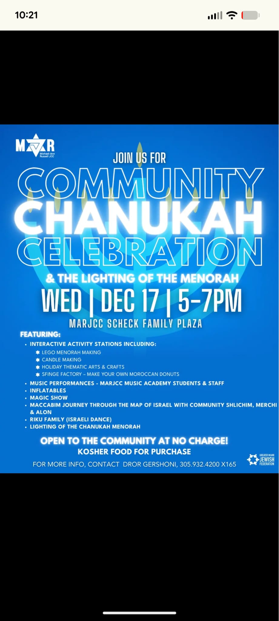 Community Chanukah Celebration & the Lighting of the Menorah